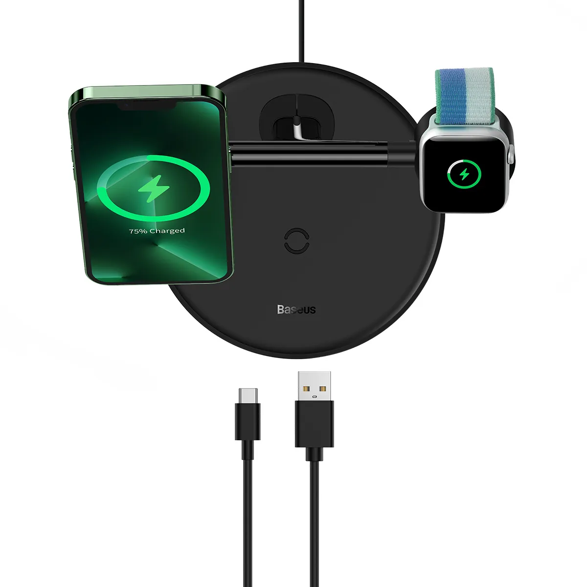 Baseus Swan | Trådløs ladestasjon 3-i-1 for iPhone, Apple Watch og AirPods – Svart – bilde 5