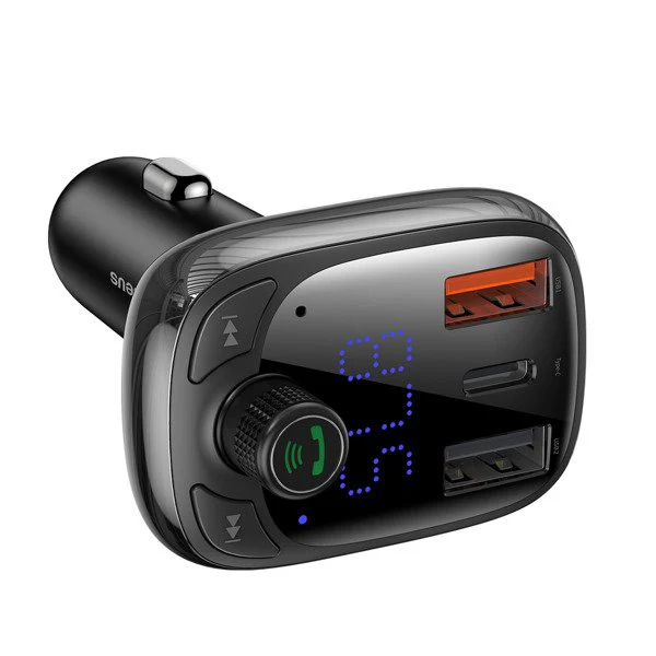 Baseus T typed PPS | FM-sender med Bluetooth MP3 bilader 2x USB + USB-C QC 3.0 PD 3.0 Huawei SCP 5A CCMT000101