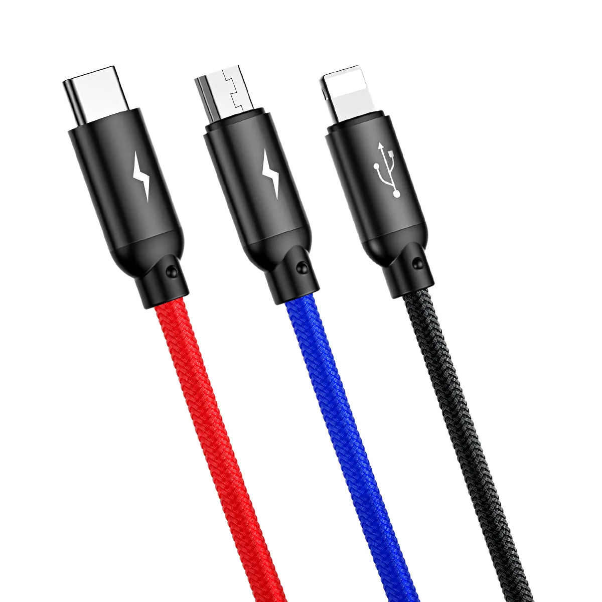 Baseus Three Primary Colors | 3-i-1 kabel USB-A til Micro-USB / Lightning / USB-C 3,5A 0,3 m – Svart – bilde 3