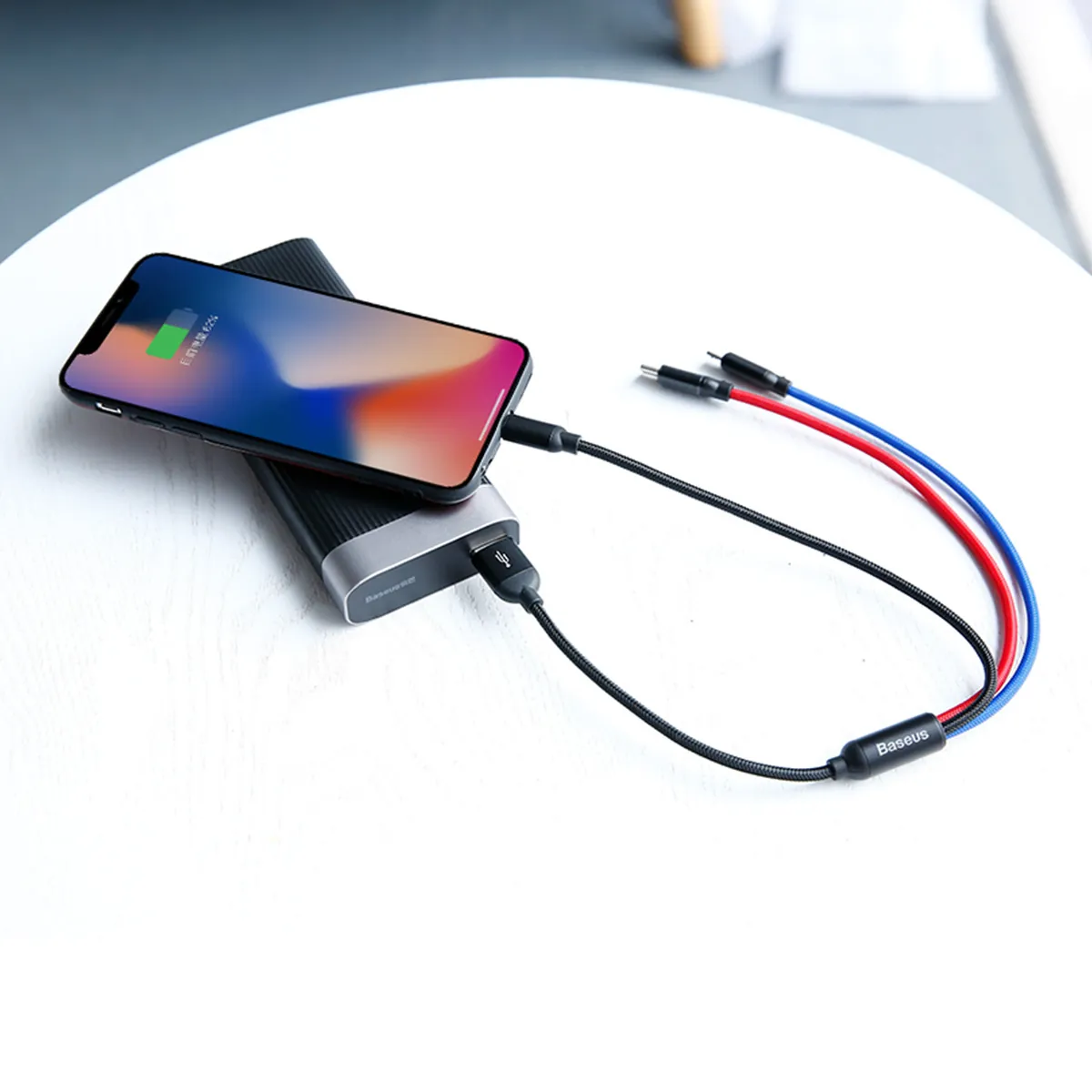 Baseus Three Primary Colors | 3-i-1 kabel USB-A til Micro-USB / Lightning / USB-C 3,5A 0,3 m – Svart – bilde 8