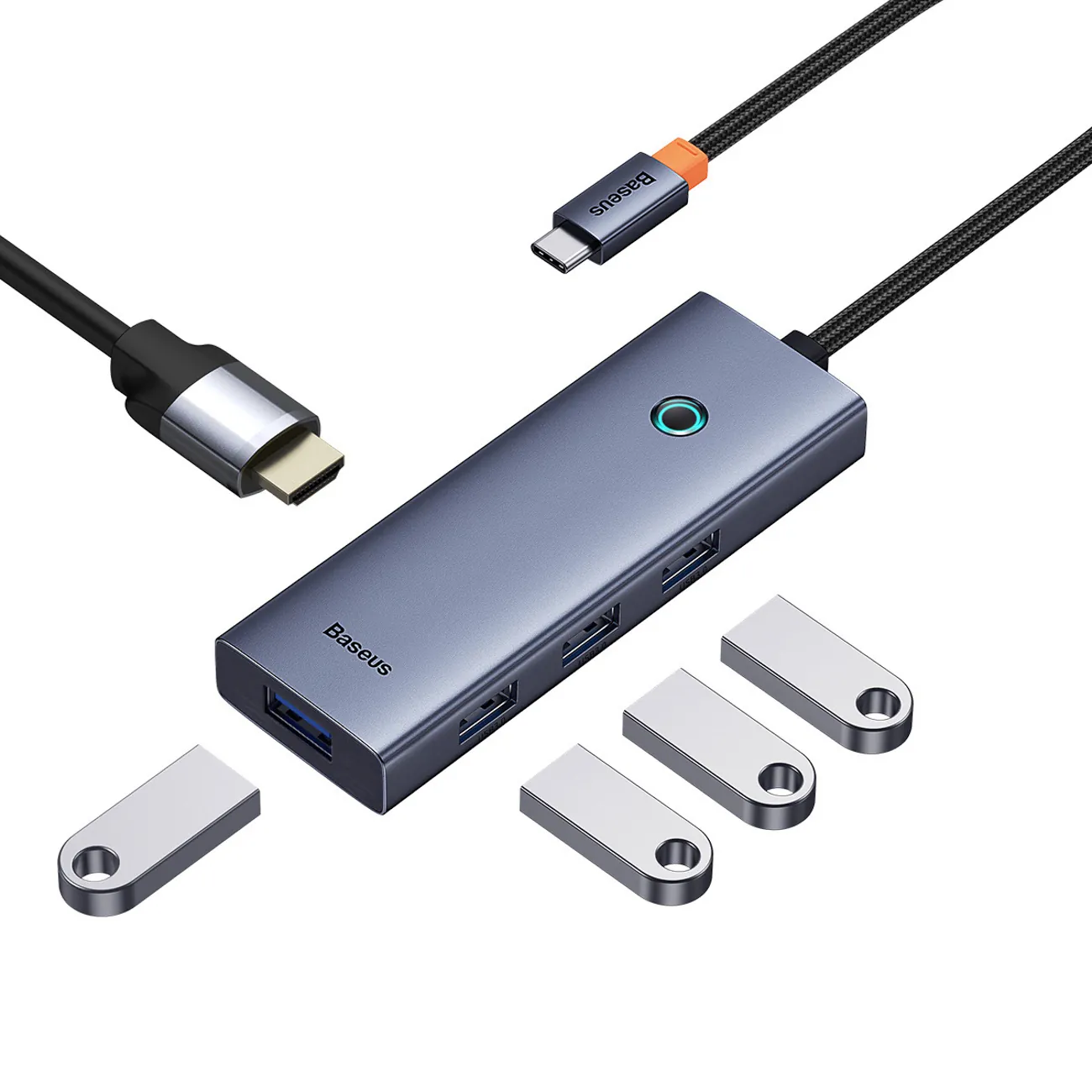 Baseus UltraJoy Series | USB-C-hub 5-i-1 HDMI 4K og 4x USB-A 3.0 – Grå (ny versjon) – bilde 6