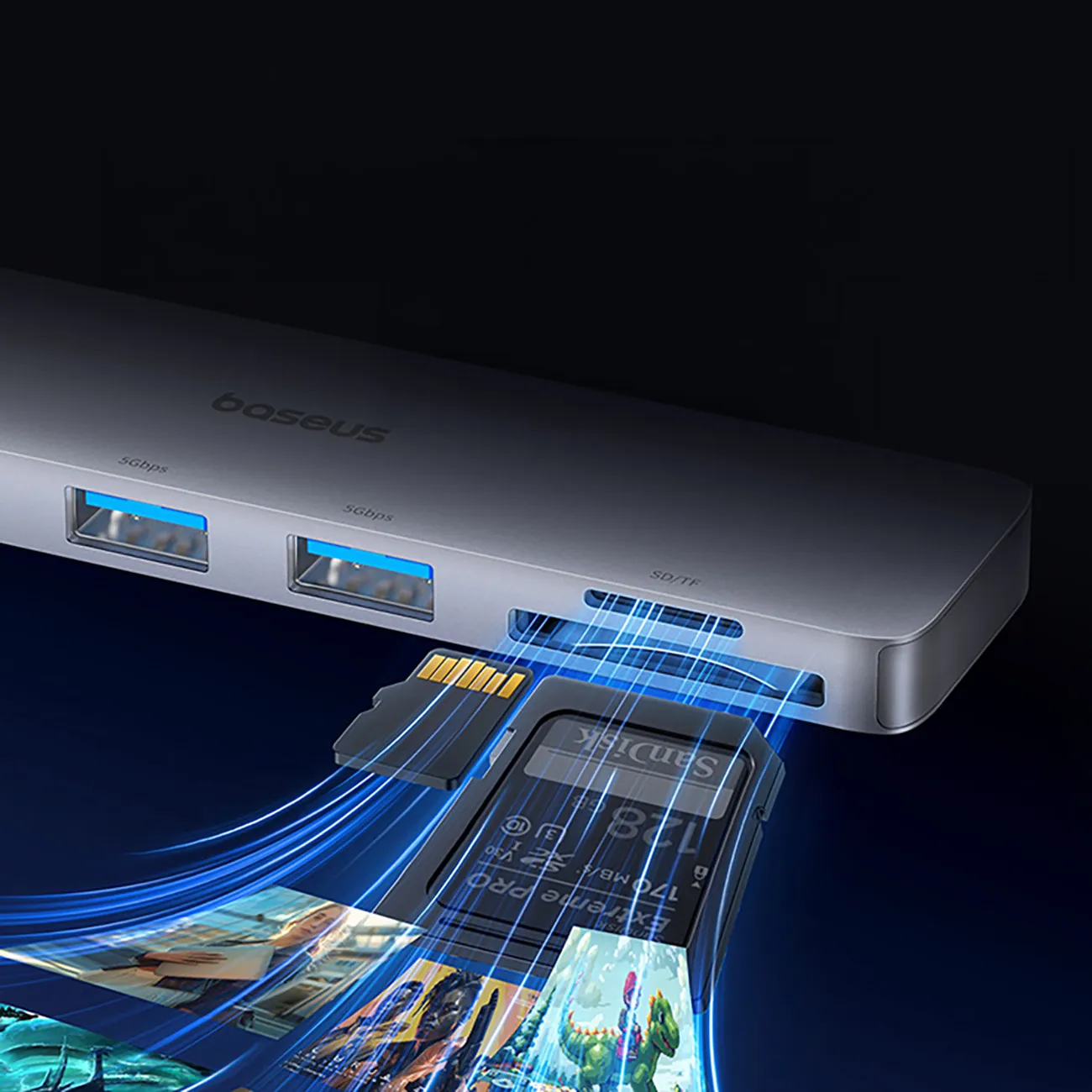 Baseus UltraJoy Series | USB-C-hub 6-i-1 med HDMI 4K og SD/microSD-leser – Grå – bilde 8