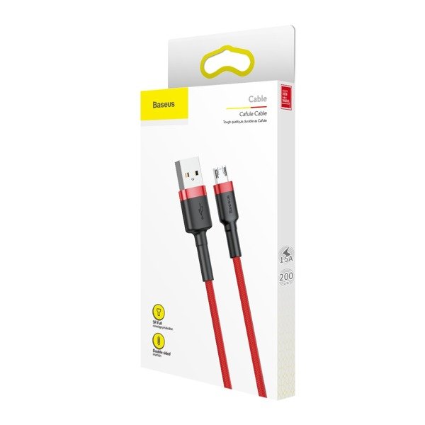 Baseus Cafule | Nylon dobbeltsidig USB til Micro USB-kabel 200cm | svart-rød