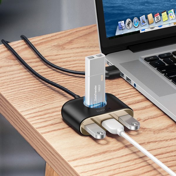 Baseus Square round | 4-i-1 USB 3.0 HUB-adapter til USB 3.0 x1 + USB 2.0 x3