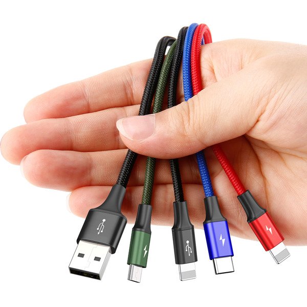 Baseus Fast 4-in-1 | 4-i-1 USB-kabel for 2x Lightning (iPhone) + Micro + Type-C 3.5A 1.2m