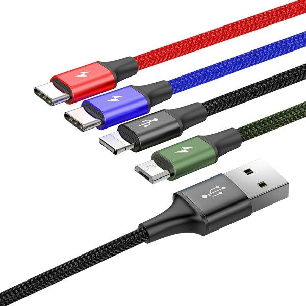 Baseus Fast 4-in-1 | Sterk 4-i-1 USB-kabel for Lightning (iPhone) + Micro + 2x Type-C 3.5A 1.2m