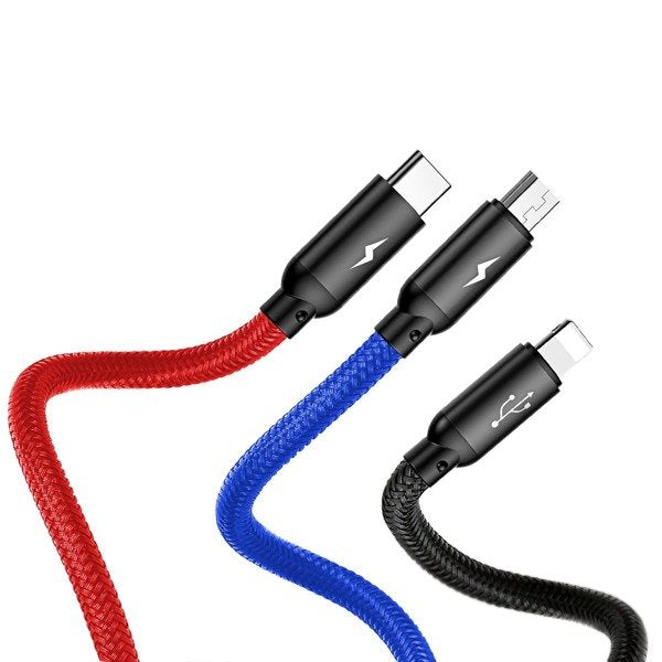 Baseus Primary | 3-i-1 USB til Lightning iPhone Micro Type-C 3,5A 120cm-kabel