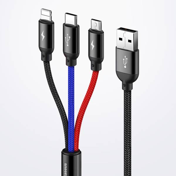 Baseus Primary | 3-i-1 USB til Lightning iPhone Micro Type-C 3,5A 120cm-kabel