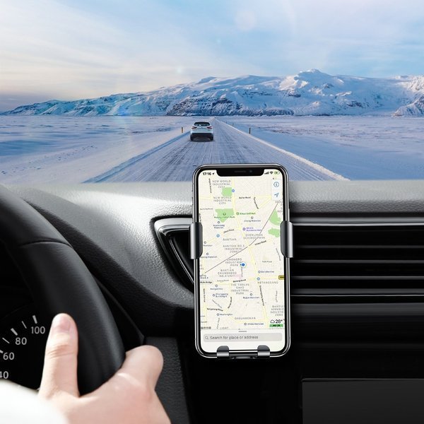Baseus Metal Gravity | Gravitasjonsmobilholder for telefon på ventilasjonsrist med 10W trådløs lading Qi