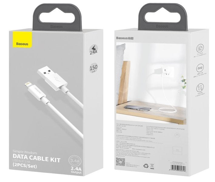 Baseus Simple Wisdom | Sett med 2 USB - Lightning-kabler til Apple iPhone 2.4A, 1.5m