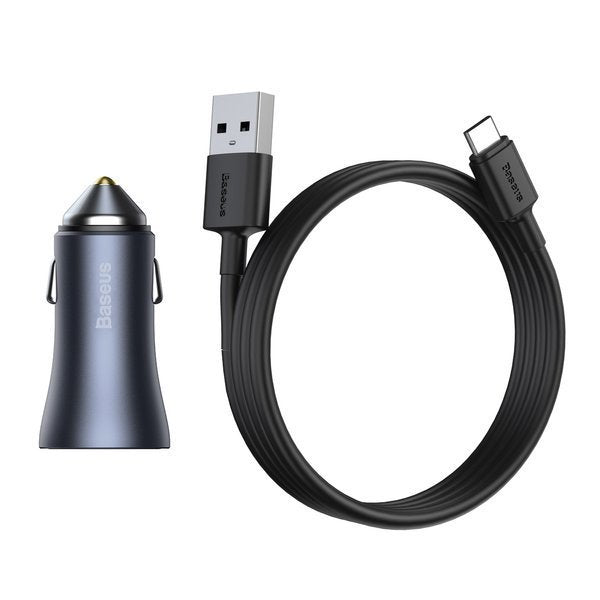 Baseus Golden Pro | Car charger 2xUSB Huawei 5A QC 3.0 AFC (Samsung) 40W + USB-A - USB-C cable 1m