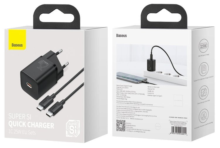 Baseus Super Si Sets | Vegglader + USB-C kabel 25W QC3.0 PD