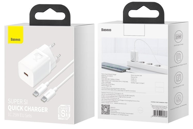 Baseus Super Si Sets | Vegglader + USB-C kabel 25W QC3.0 PD