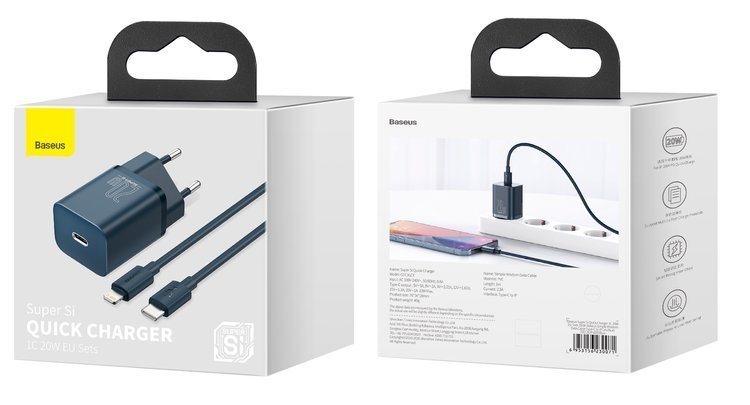 Baseus Super Si | Vegglader USB-C PD 20W + Lightning kabel 1m for iPhone