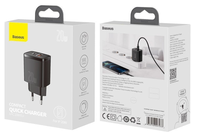 Baseus Compact | Vegglader USB USB-C 20W Power Delivery Quick Charge 3.0