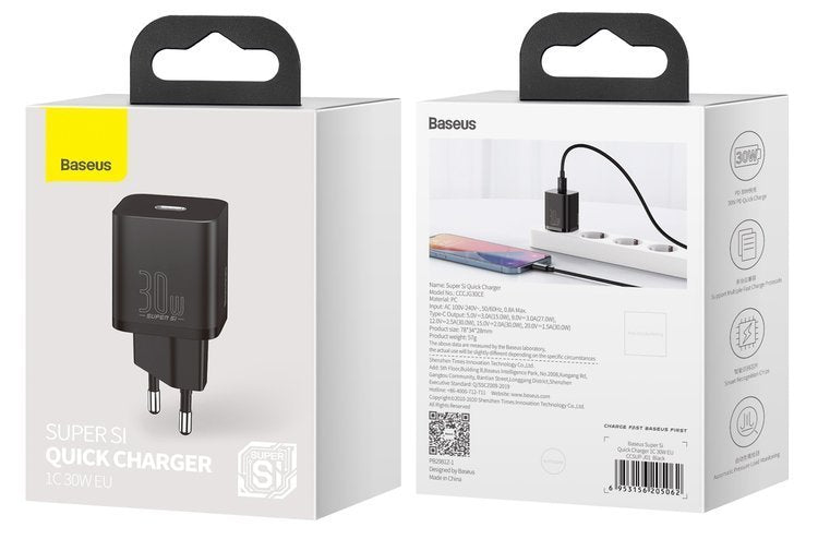 Baseus Super Si | Vegglader 30W USB-C Power Delivery Quick Charge QC 3.0