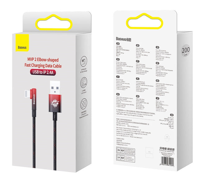 Baseus MVP 2 | Vinkelkabel USB-A - Lightning for iPhone iPad Airpods 2.4A 2m