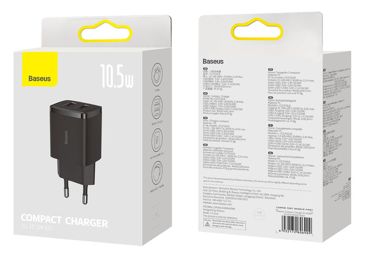 Baseus Compact | Vegglader med 2x USB-A 10.5W 2A