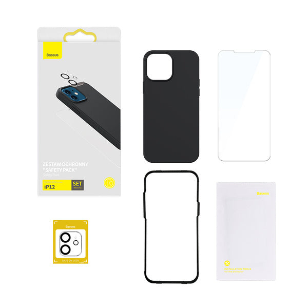 Baseus Liquid Silica Gel Phone Case Set for iP 12 | Etui med herdet glass til skjerm og kamera for iPhone 12