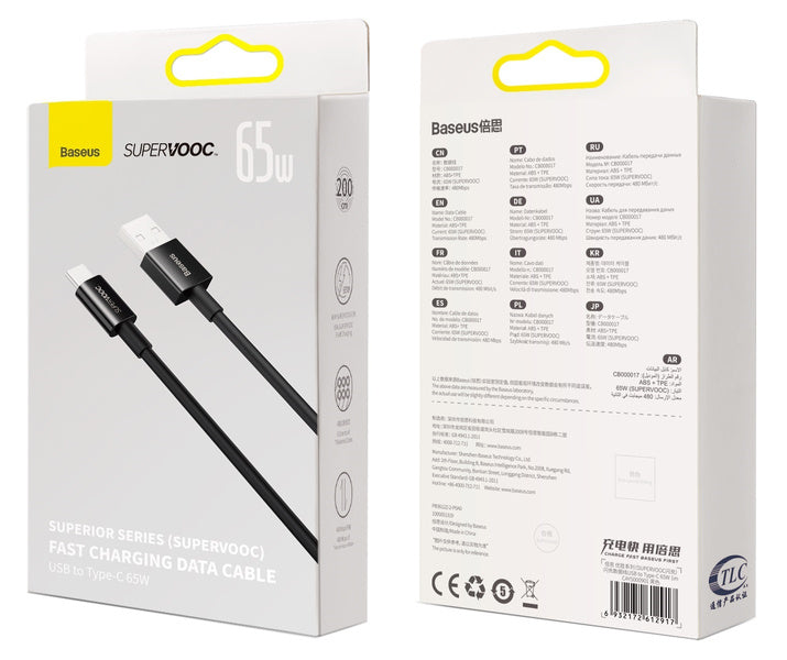 Baseus Superior Series | USB Type-C SUPERVOOC 65W kabel for Oppo Realme 2m