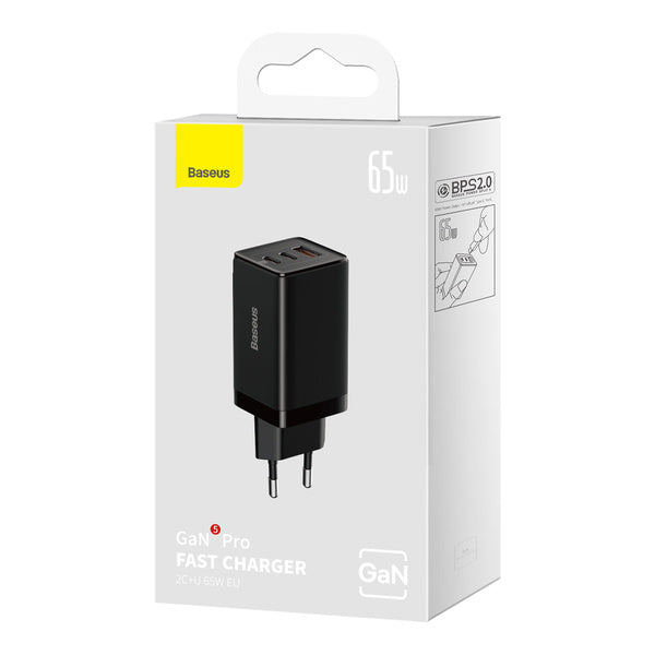 Baseus GaN5 Pro 2C+U | Vegladeger, strømforsyning 3x USB-A USB-C PD QC3.0 65W