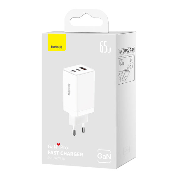 Baseus GaN5 Pro 2C+U | Vegladeger, strømforsyning 3x USB-A USB-C PD QC4.0 65W