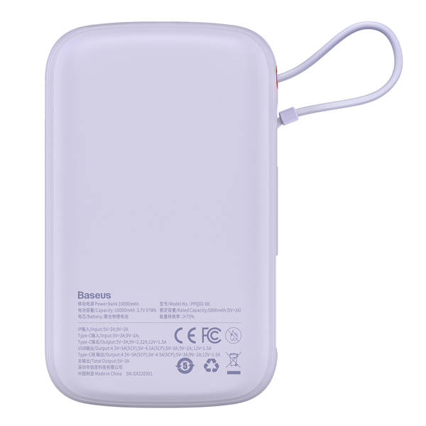 Baseus Qpow Pro | Power Bank 10000mAh PD 22.5W QC3.0 med USB-C-kabel