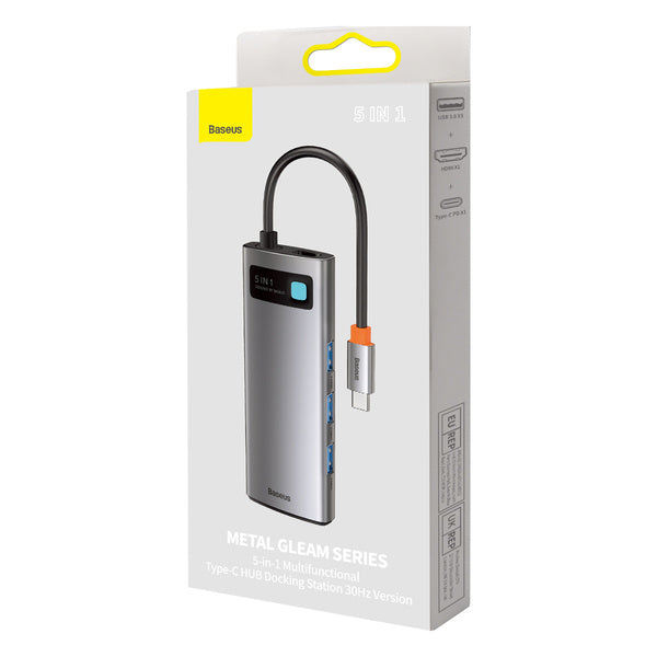 Baseus Metal Gleam-serien | Adapter HUB USB-C - HDMI 4K 3x USB 3.0 USB-C PD 100W