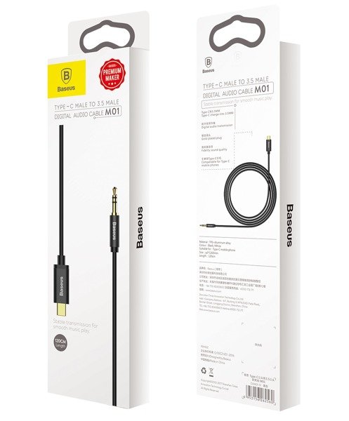 Baseus Yiven M01 | Gullbelagt AUX lydkabeladapter fra Type-C USB-C til Mini Jack 3,5 mm 120cm