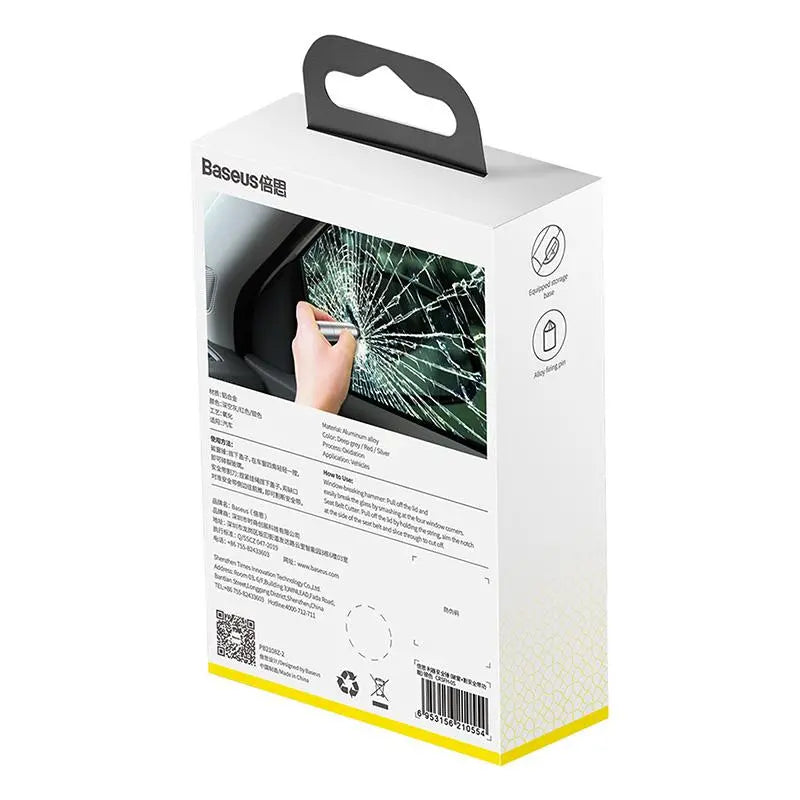 Baseus Sharp Tool Silver | Sikkerhetshammer og livskniv for bilruter og sikkerhetsbelter - Sølv