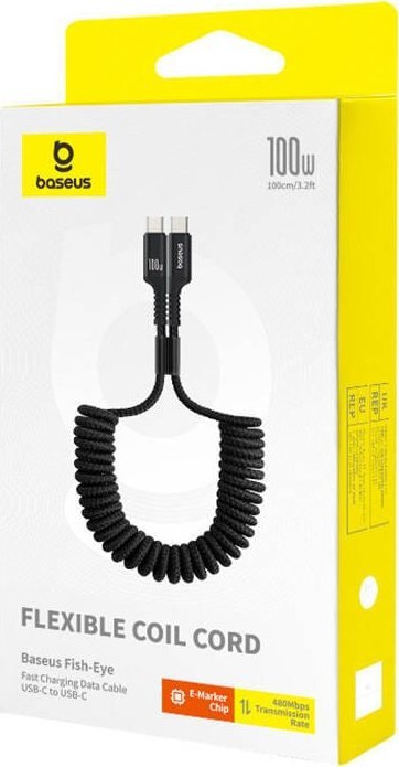 Baseus Fish eye Fast Charging Cable 100W | Elastisk forsterket fjær USB-C Type-C-kabel 1m